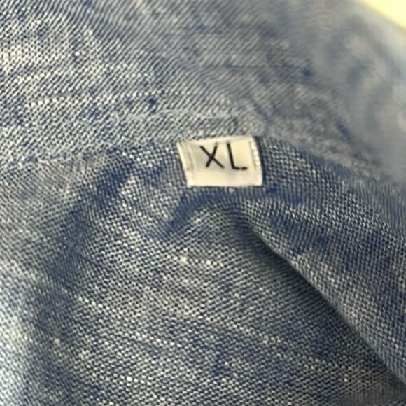 Garmany Linen Cotton Shirt Blue Button Down Long Sleeve Fitted Italy XL - Picture 10 of 12